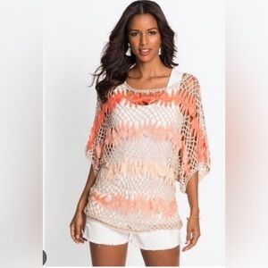 Venus Women's Crochet Knit Top - Beige and Orange size Medium